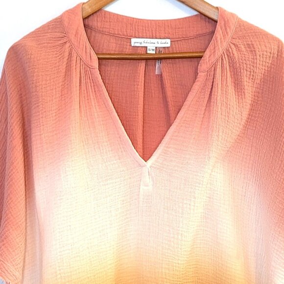 Young Fabulous & Broke | Gauze Cotton Ombre Top in Melon & Mustard Yellow | S/M - Picture 4 of 10